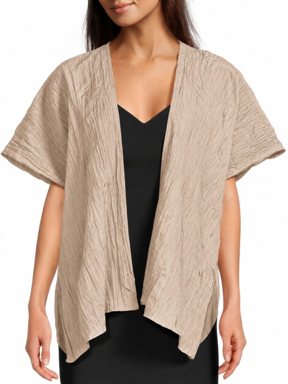Sasso + Smyth 100% Silk Crinkle Kimono Cardigan Taupe One Size NWT